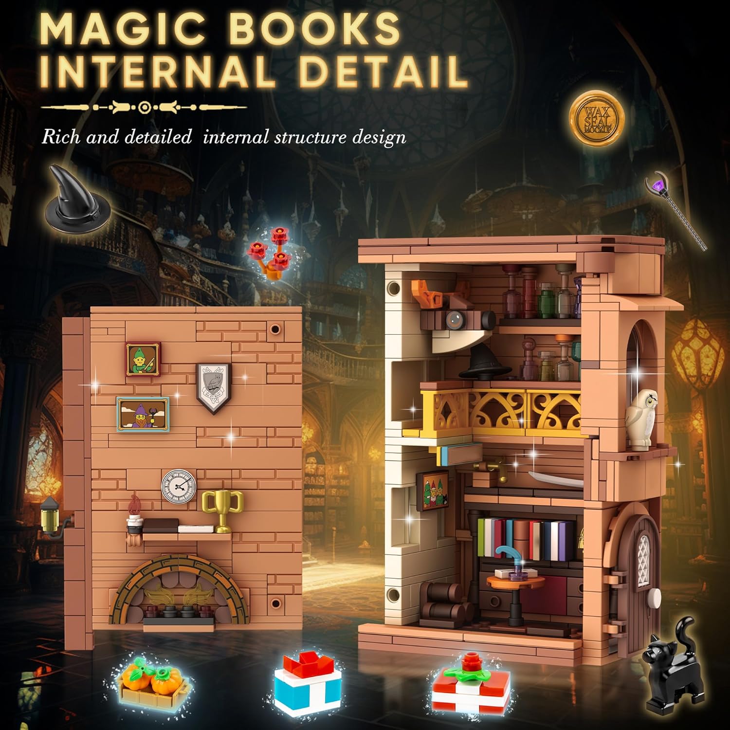 Bookend Magic House Building kit, Home Decorative for Building Block Toy, Bookcase Miniature House Model Building, Cool Bookshelf Organizer and Home Decor 1488pcs-uFunSpace