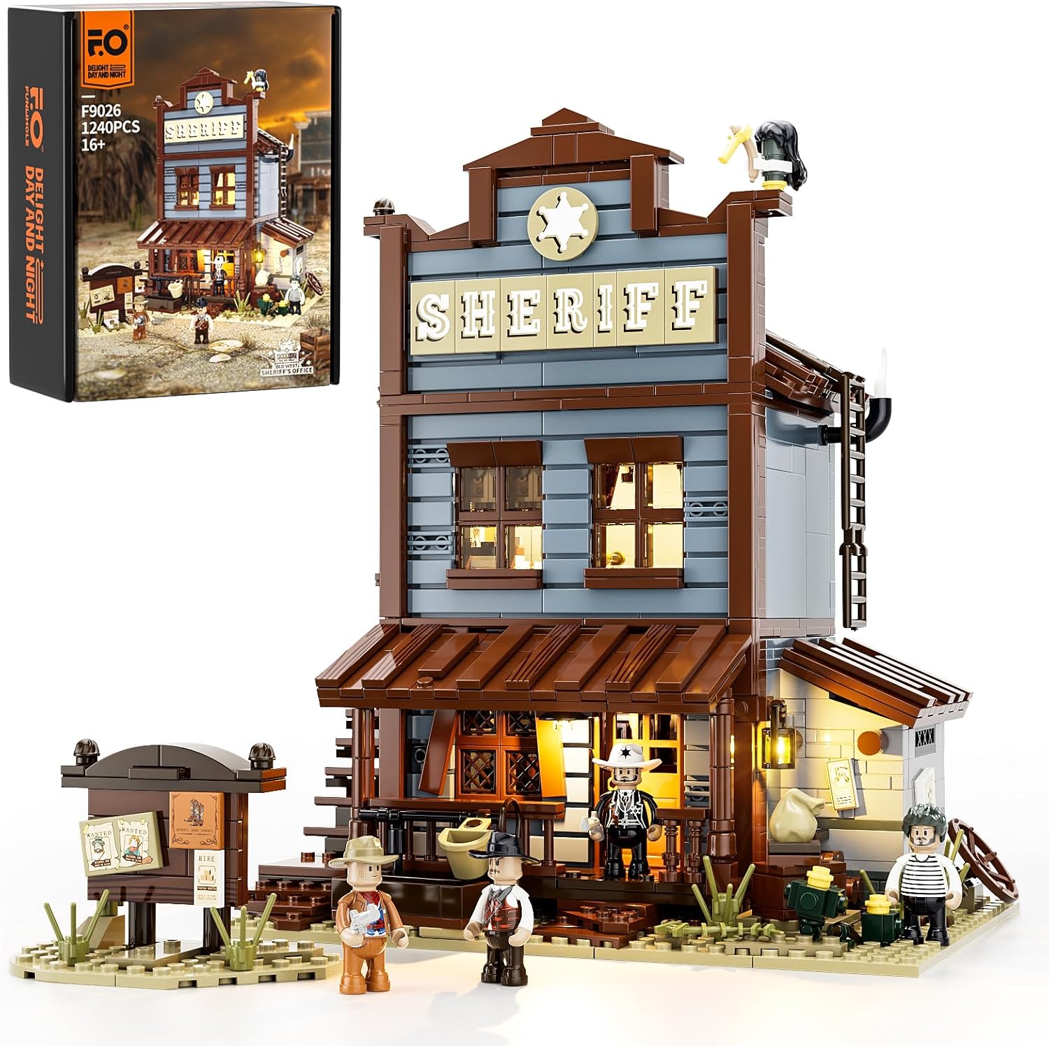 Sheriff's Office Lighted Building Blocks Set - Old West Sheriff's Office LED Light Building Model Set 1240 Pieces for Adults and Teens-uFunSpace