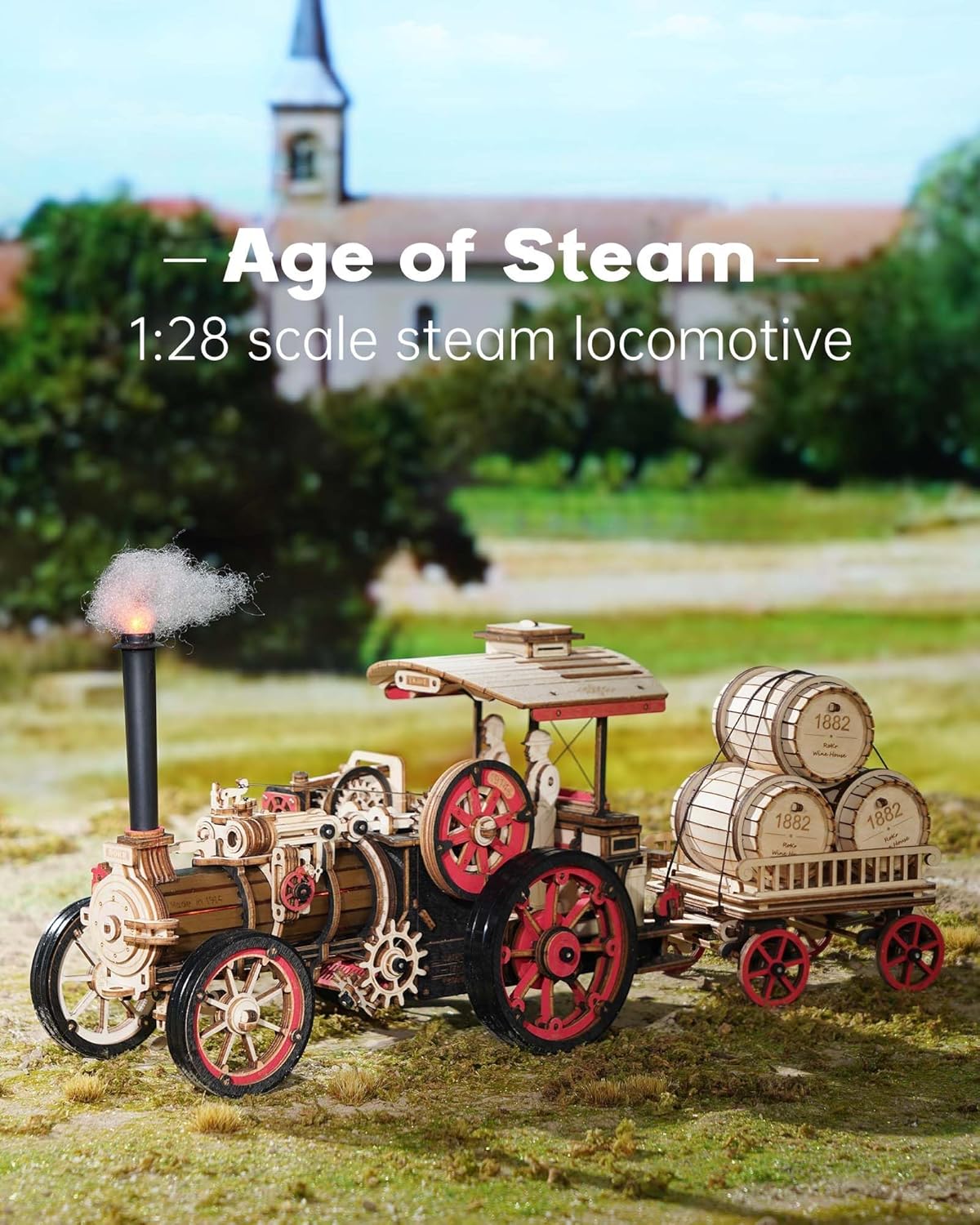 3D Puzzle for Adults 469pcs Electric Vintage Car Steam Engine Model Kits, Mechanical Wooden Assembly Puzzles Vehicle DIY Hobbies for Men Women-uFunSpace