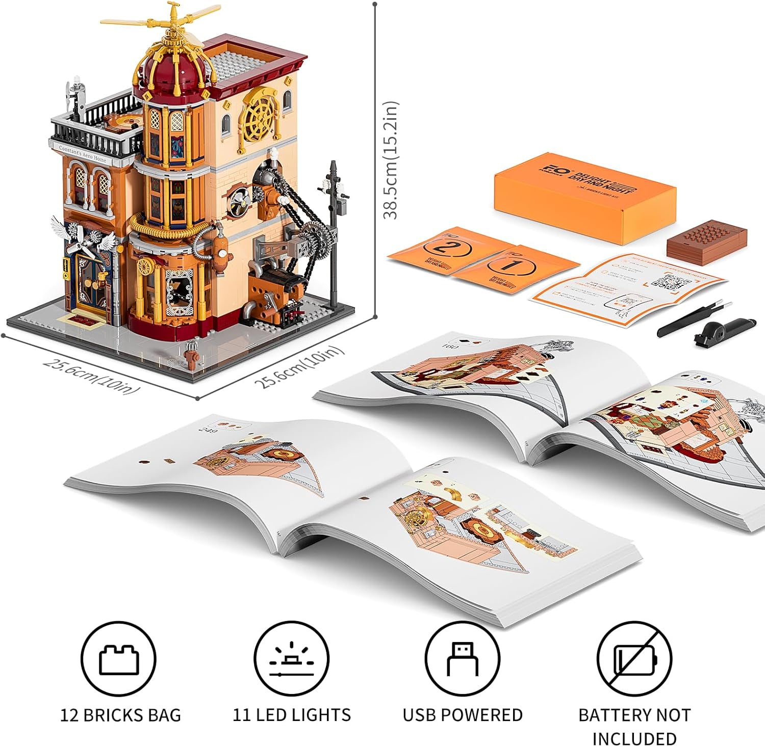 Steampunk Flying Club Lighting Building-Bricks Set - 1871 Pcs Modular Building Blocks Display Collectible Set for Adults-uFunSpace