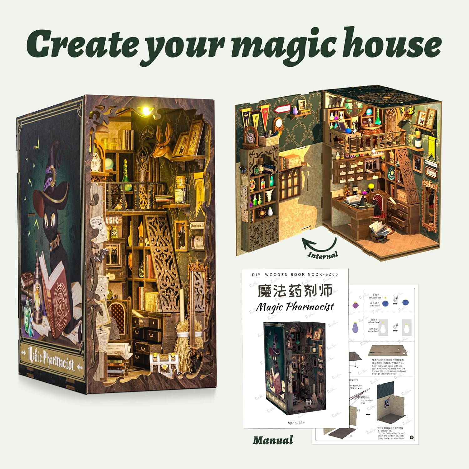 Book Nook Kit, DIY Booknook Miniature House Tiny House 3D Wooden Puzzle Dollhouse Kit for Adults and Teens, Bookshelf Insert Decor, DIY Craft Gift Model Build-uFunSpace