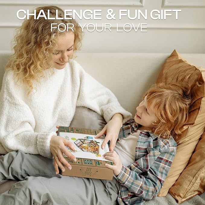 DIY Dollhouse Wooden Miniature Furniture Kit Mini Green House with LED Best Birthday Gifts-uFunSpace