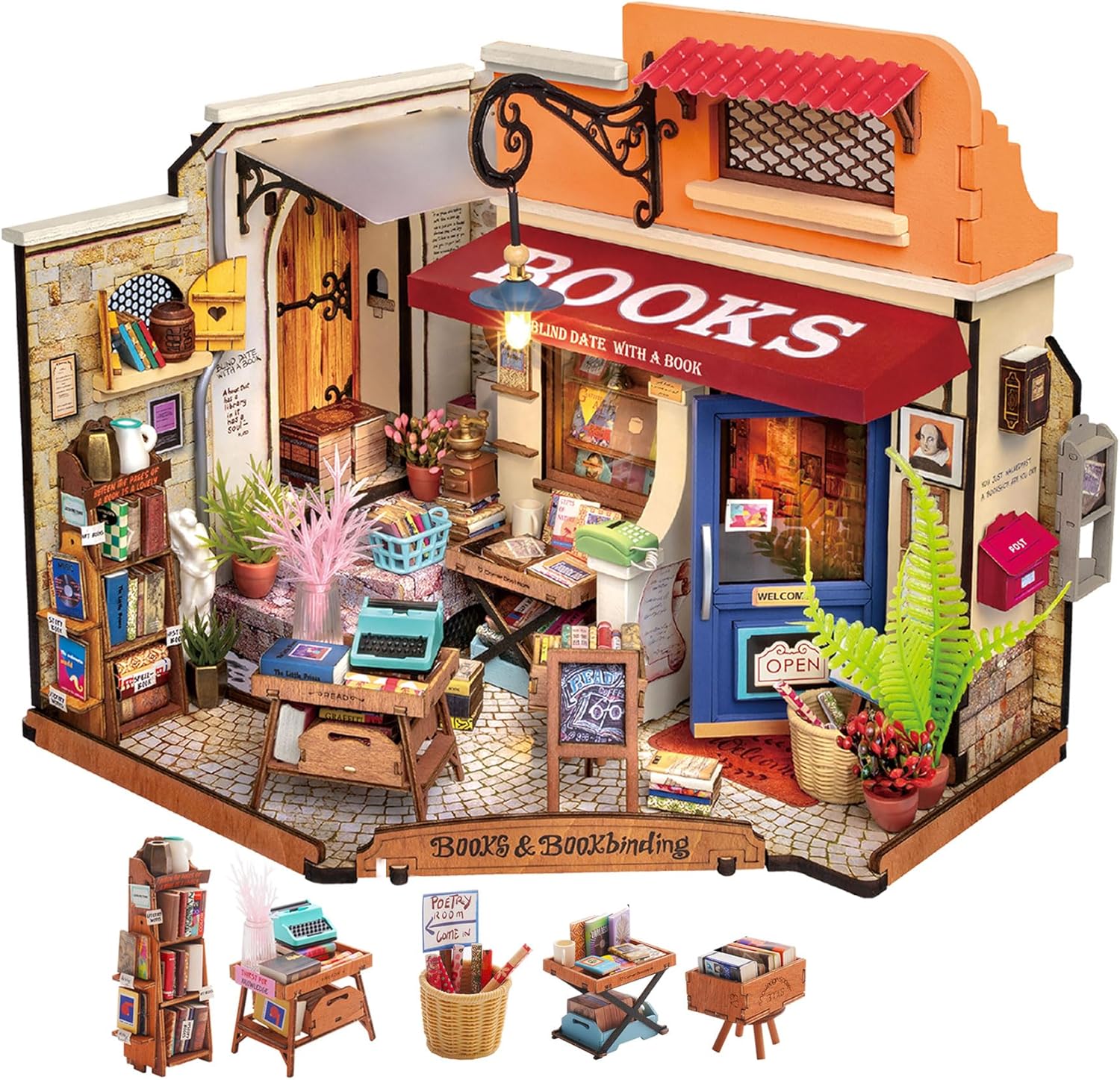 DIY Miniature House Kit 1:20 Scale Bookstore, Build Mini House Building Kit with LED Lights Craft Kits for Aduls Gifts for Him Her-uFunSpace