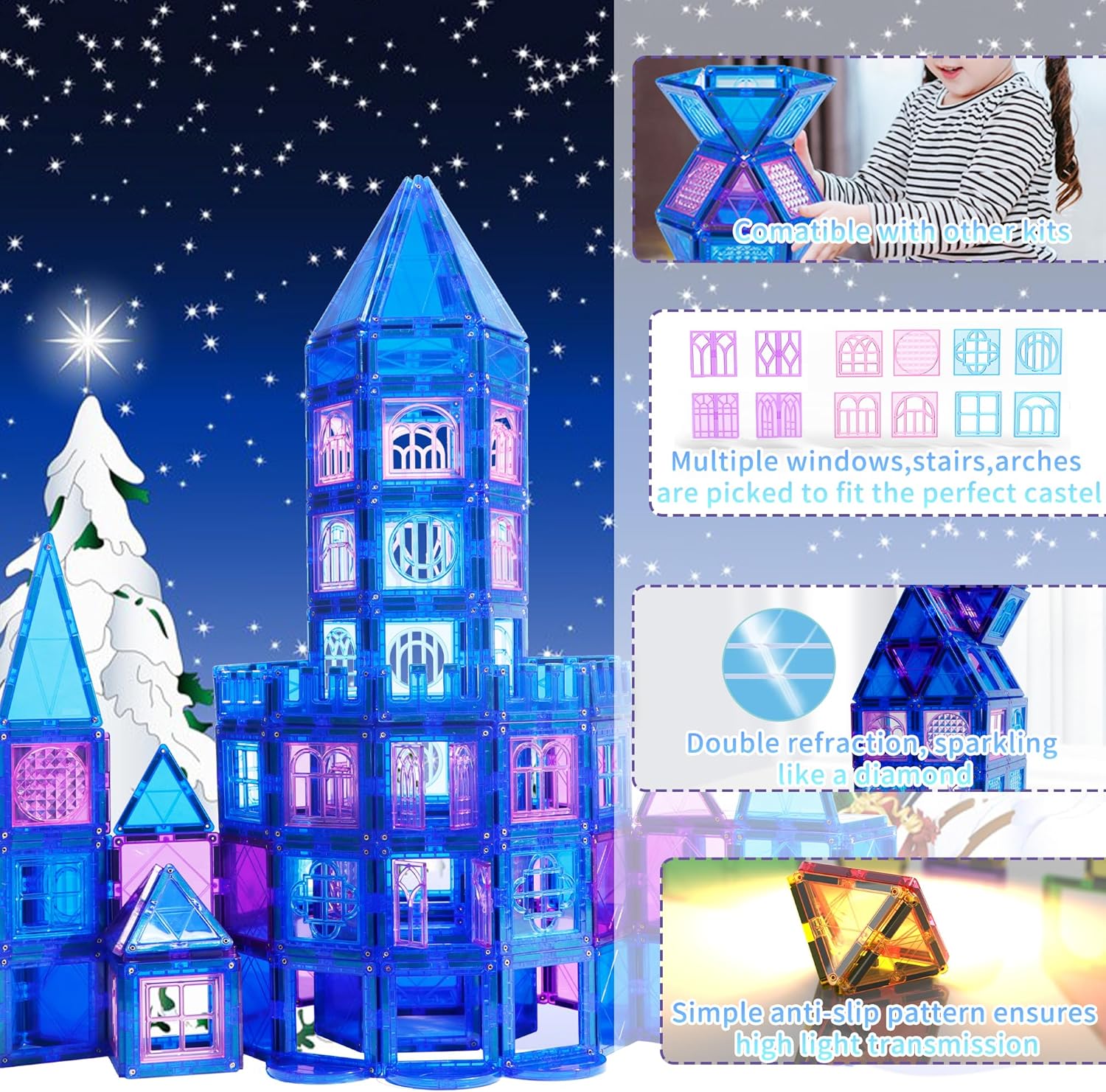 102 Pieces Magnetic Tiles Frozen Magnet Building Blocks for 3 4 5 6 7 8 Years Old Girls Birthday Gift Frozen Princess Preschool STEM Educational Toys-uFunSpace