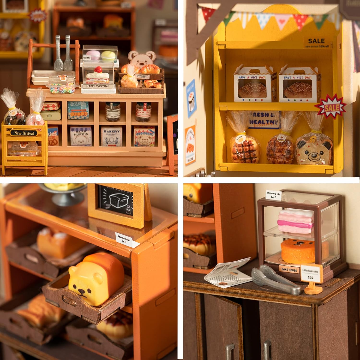 DIY Miniature Doll House Kit, Build Becka's Bakery Diorama House Building Set with LED Room Hobby Craft for Aduls Uniue Gifts for Teens-uFunSpace
