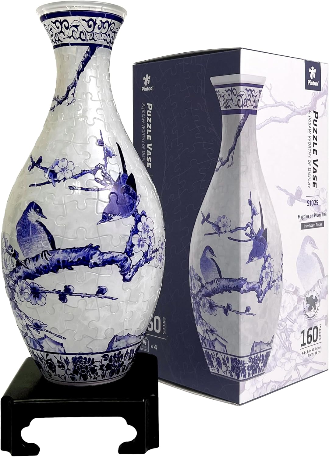 3D Puzzle Vase Unique Flower Vase Made by 160 Curved Plastic Puzzle Pieces House Warming Gift for Flower Arrangements and Home Decoration - [S1025] (Translucent, Magpies on Plum Tree)-uFunSpace