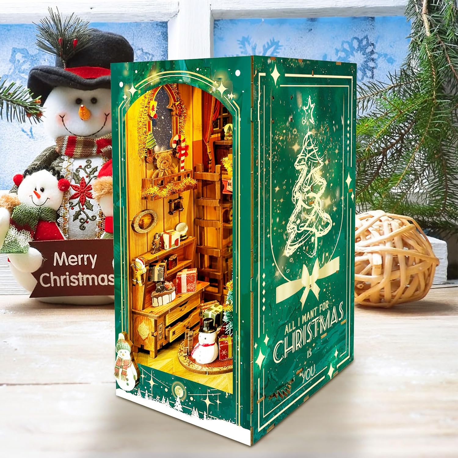 Festive packaging box for Jingle Cabin kit, perfect as a Christmas gift for adults and teens.