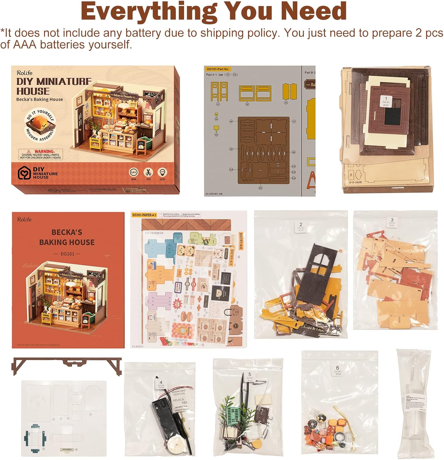 DIY Miniature Doll House Kit, Build Becka's Bakery Diorama House Building Set with LED Room Hobby Craft for Aduls Uniue Gifts for Teens-uFunSpace