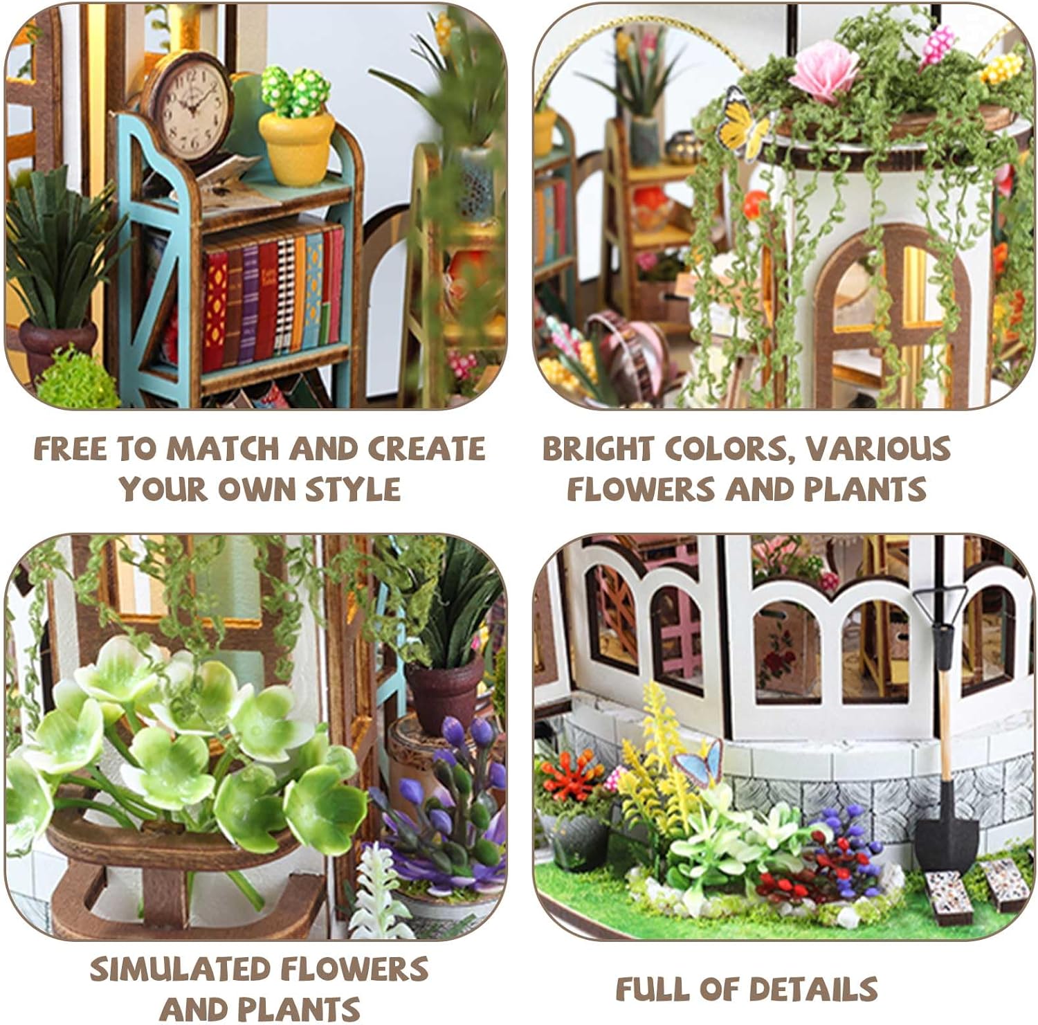 DIY Miniature Dollhouse Kit, 1:24 Scale Wooden Craft House for Adults, Miniature Greenhouse with LED Lights & Tiny Furniture, 3D Puzzle Model Building Flower Room, Birthday Gift for DIY Lovers-uFunSpace