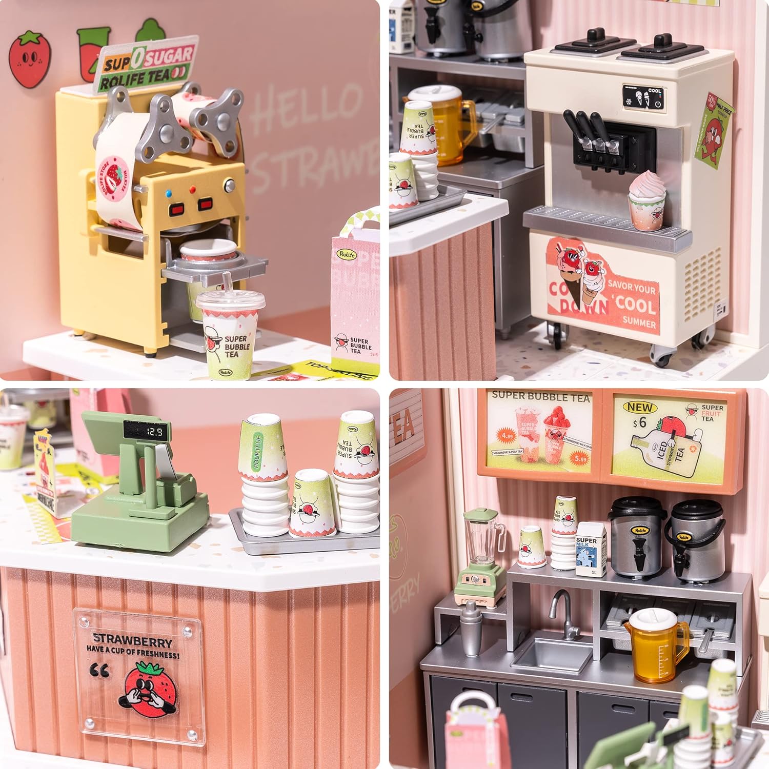 LED Building Blocks for Adults,1:24 Toy Building Sets,Model Building Kits for Kids Ages 8-12-15,DIY Miniature Dollhouse Kits for Adults,Hobbies for Women Men (4.Double Joy Bubble Tea)-uFunSpace