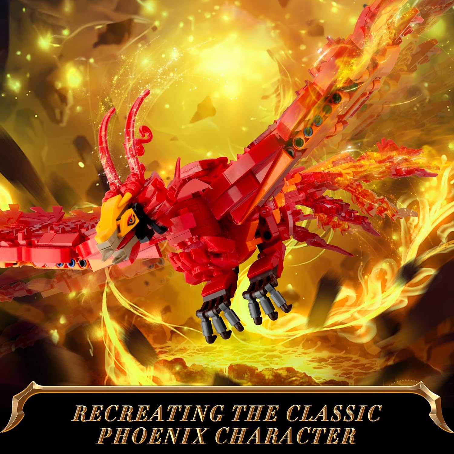 Phoenix Building Set, Bird Animals Set Wings Adjustable Building Kit, Collectible Magic HP Model Toys Gifts for Adults Kids Fans 12+ (938 PCS)-uFunSpace