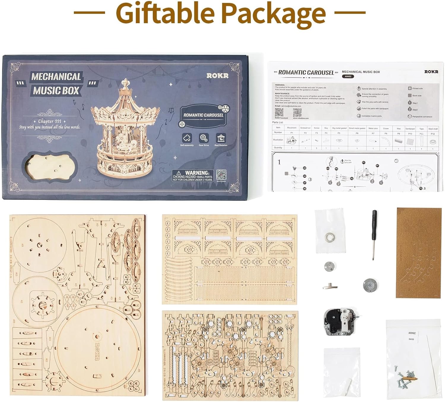 3D Wooden Puzzles Music Box - DIY Model Building Kit Mechanical Merry-go-Round Exquisite Display Gifts for Teens Man/Woman Family-uFunSpace