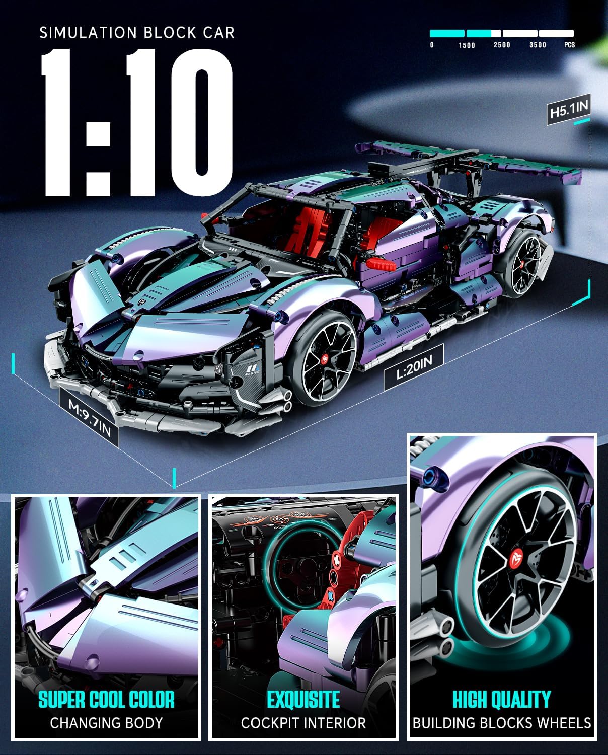 Super Electroplated Sports Car Building Kit, Adult Collectible Model and Racing Engineering Toy Set, 1:10 Scale Electric Drifting Remote Control Sports Car, Suitable for Adults Men Teenagers-uFunSpace