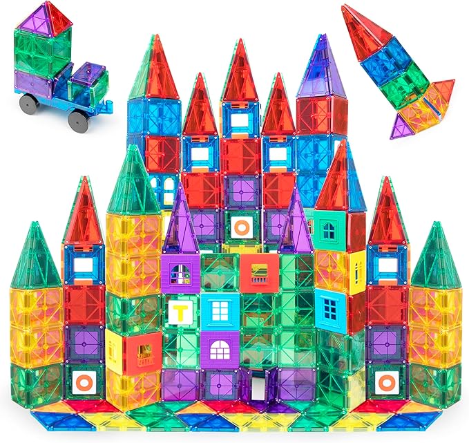 150-Piece Magnetic Tiles Building Set – 3D Magnet Building Blocks, Creative Imagination, Inspirational, Educational STEM Toys for Kids with 1 Car-uFunSpace