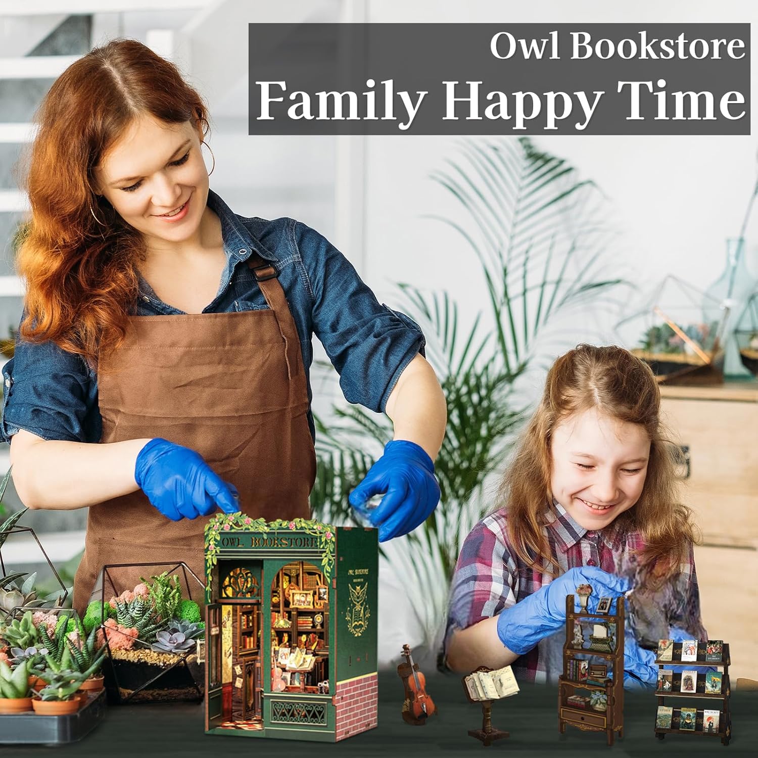 Book Nook Kit - DIY Miniature House Kit for Bookshelf Decor, Book Nook Kits for Adults & Beginners, 3D Wooden Puzzle Dollhouse, Ideal Gift for Family and Friends (OWL Bookstore)-uFunSpace
