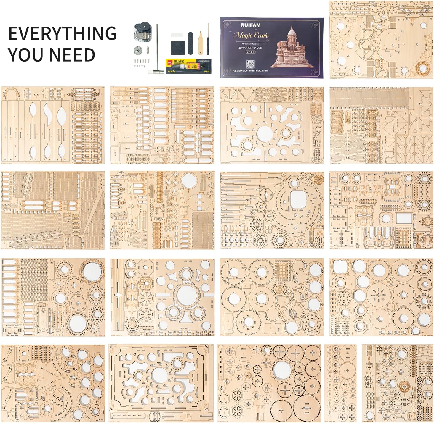 3D Wooden Puzzles DIY Mechanical Wooden Wide Model Kit 1000 Pcs 3D Puzzles for Adults Teens 14+Years Puzzle Enthusiasts Box Clockwork Enchanted Castle-uFunSpace