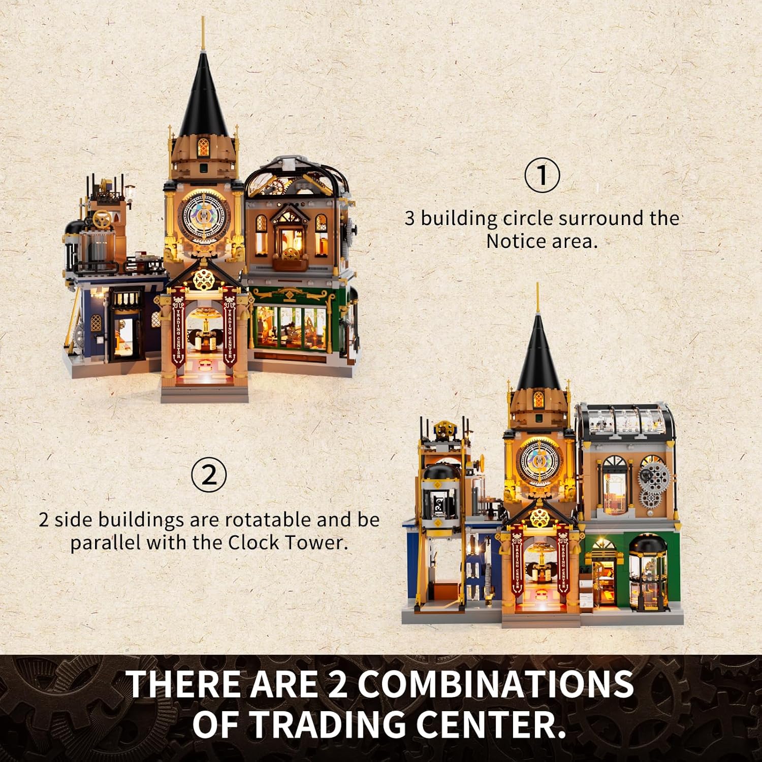 Steampunk Trading Center Lighting Building-Bricks Set - Steampunk World Architecture Model LED Light Construction Building Set 2680 Pcs for Adults and Teen-uFunSpace