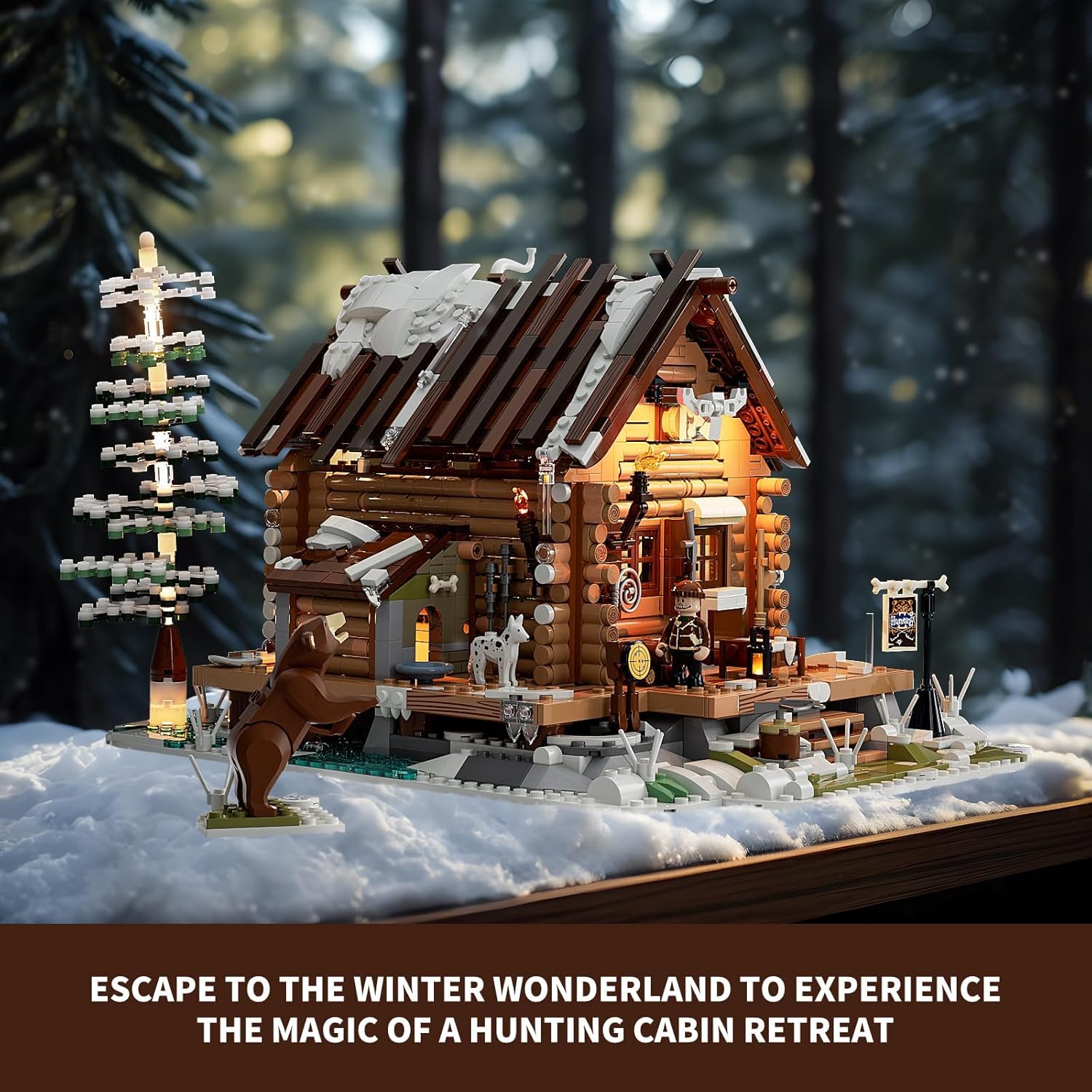 Hunting-Cabin Lighting Building-Bricks Set - Retro Wooden Cabin LED Light Construction Building Model Set 2036 Pcs for Adults and Teen-uFunSpace