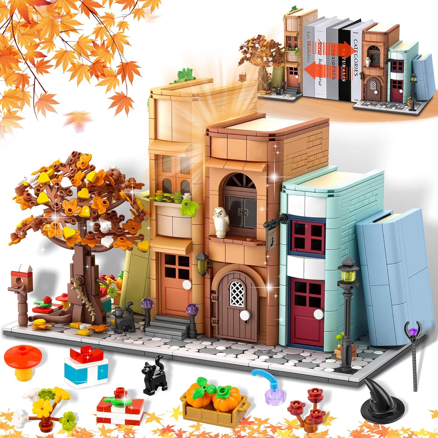 Bookend Magic House Building kit, Home Decorative for Building Block Toy, Bookcase Miniature House Model Building, Cool Bookshelf Organizer and Home Decor 1488pcs-uFunSpace