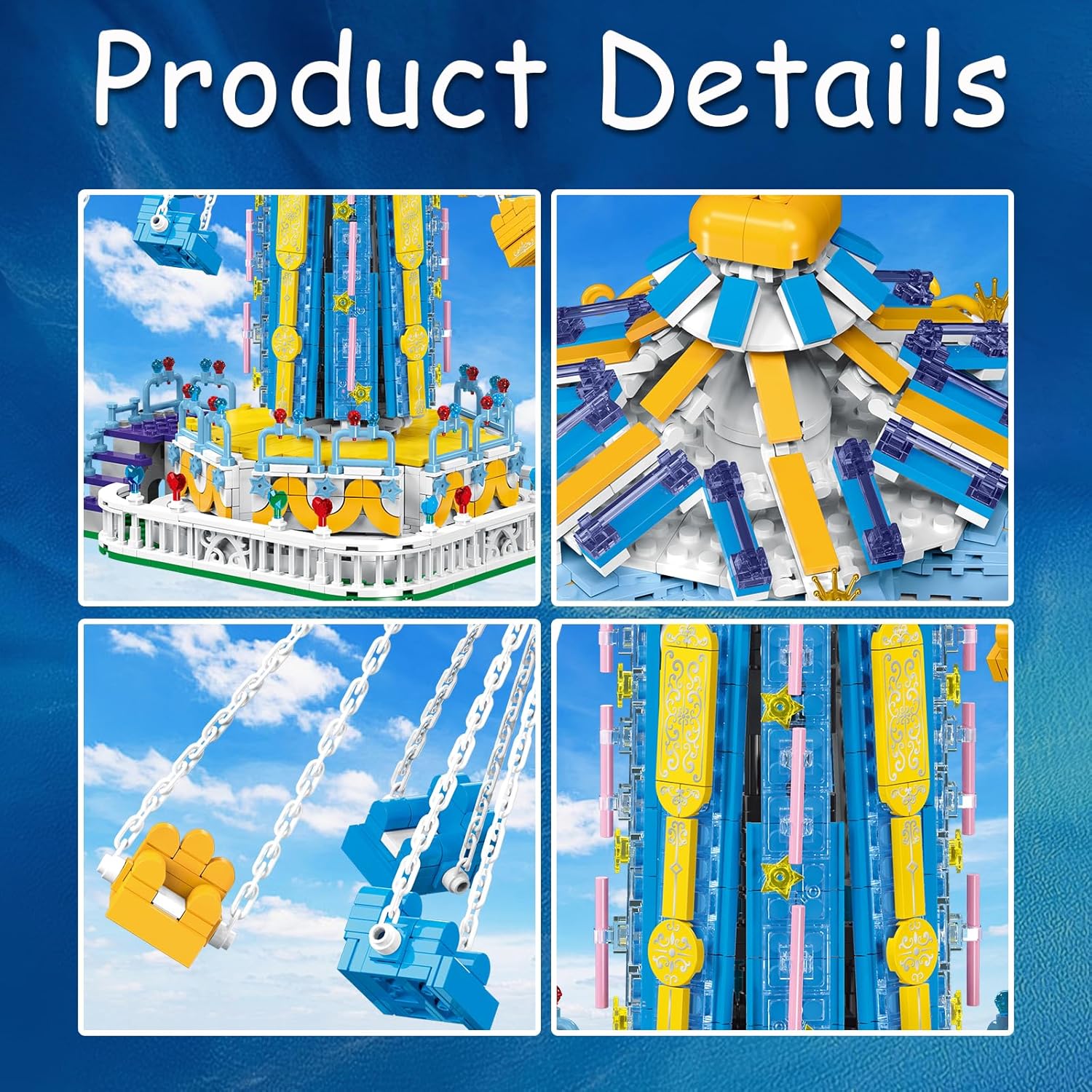 Swing Ride Building Blocks Set. Large Amusement Park Model Kit for Boys and Girls Over 6 Years Old., Carousel Building Set for Motorized Control and With LED Ligh, Christmas Birthday Gifts- 1892 PCS-uFunSpace