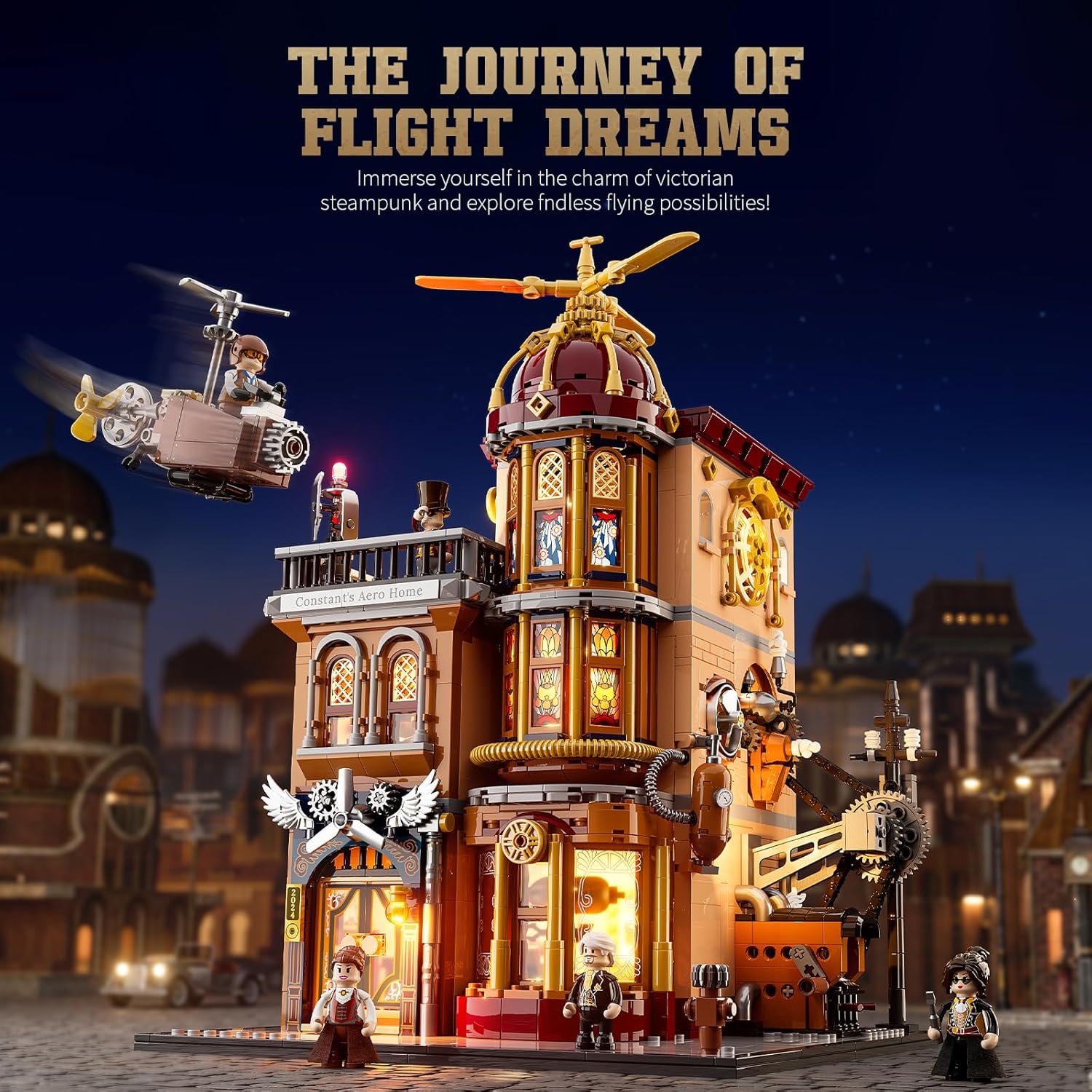 Steampunk Flying Club Lighting Building-Bricks Set - 1871 Pcs Modular Building Blocks Display Collectible Set for Adults-uFunSpace