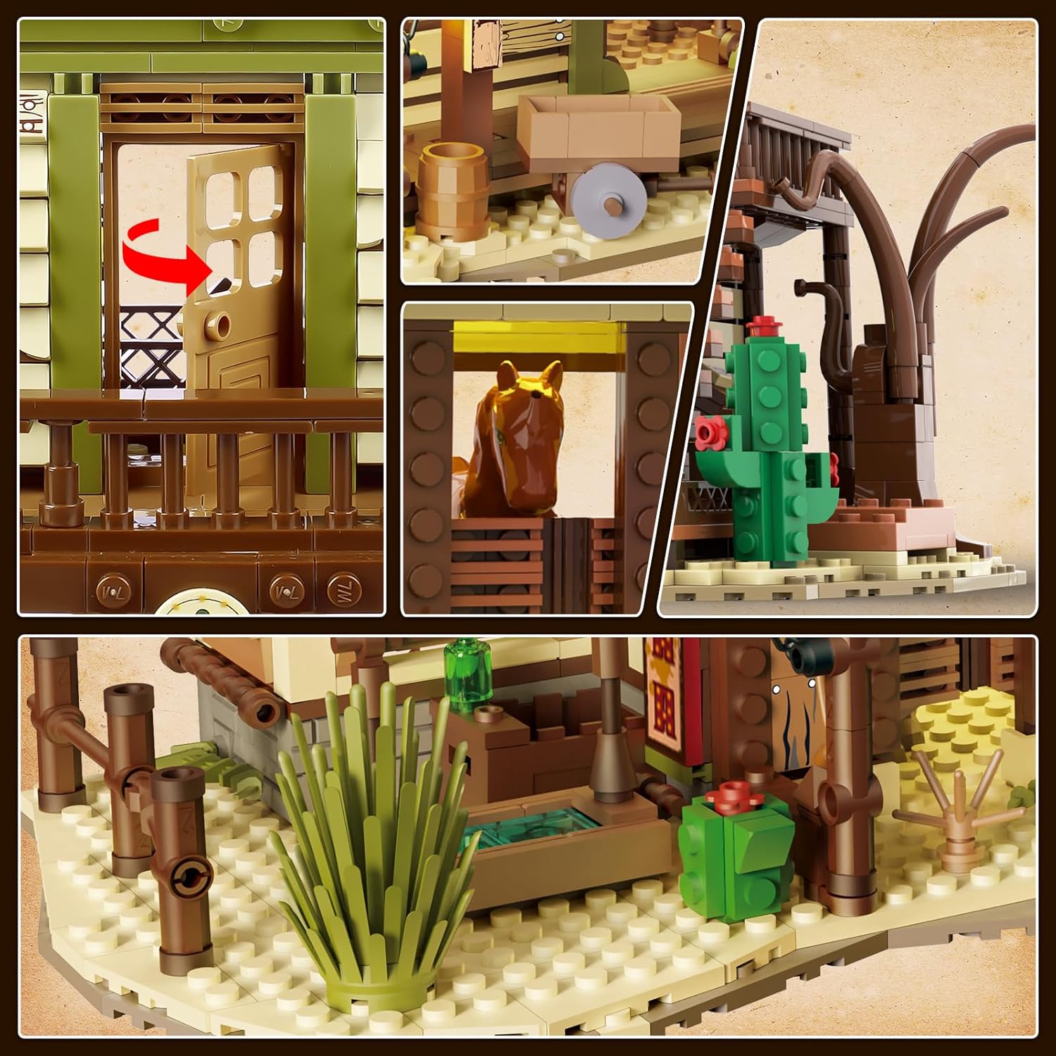 Western Saloon Building Set with LED Light, Wild West Mini Building Block for Adults, 2056 PCS Construction Model with Horse Stable Cowboy Hat, Building Toy for Teens Kids 10+-uFunSpace