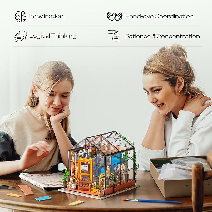 DIY Dollhouse Wooden Miniature Furniture Kit Mini Green House with LED Best Birthday Gifts-uFunSpace