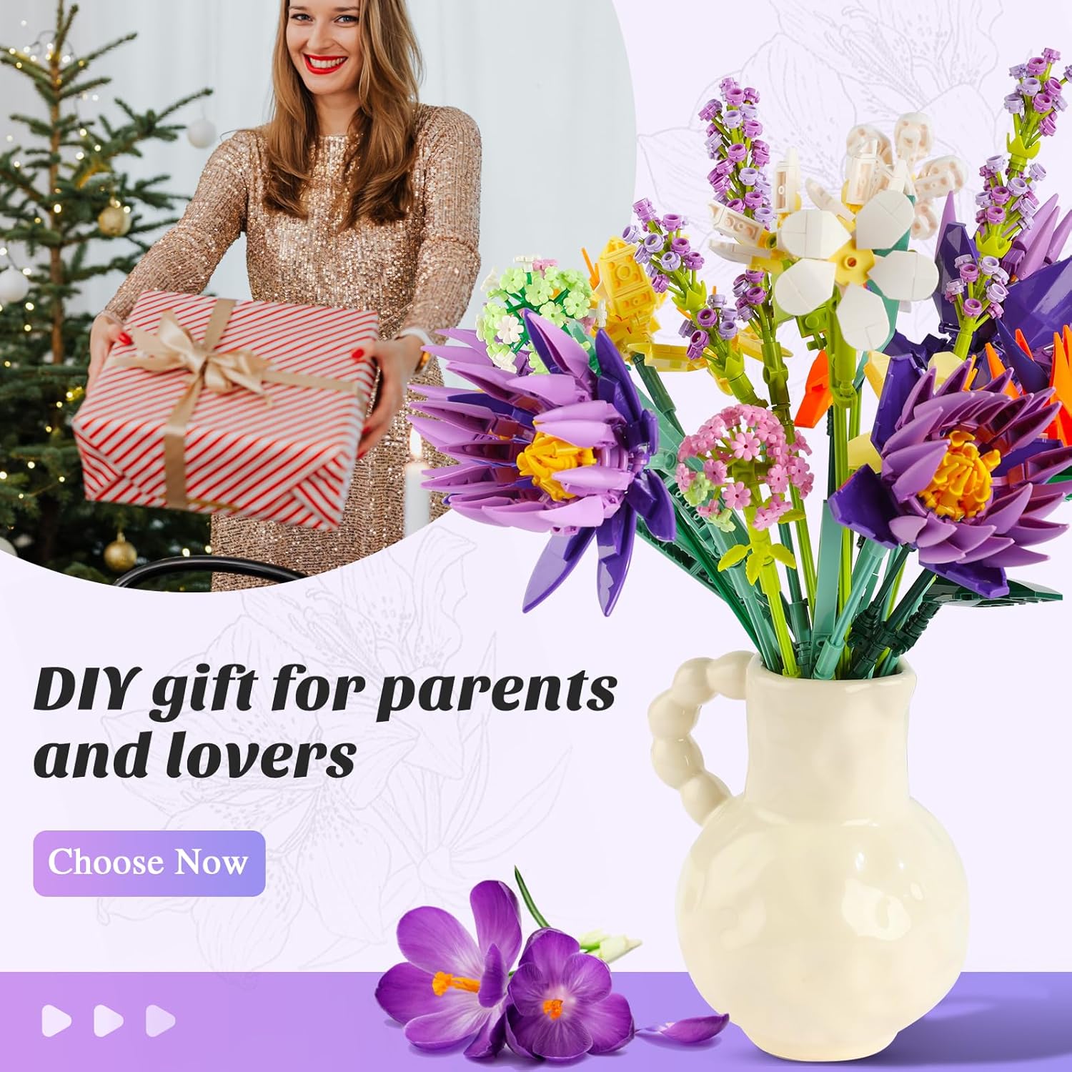 Flowers Bouquet Building Set, Creative 13 Artificial Wildflowers Botanical Collection Bird of Paradise for Adults Kids Home or Office Decor Christmas Valentine Mother's Day Birthday 891pcs (No Vase)-uFunSpace