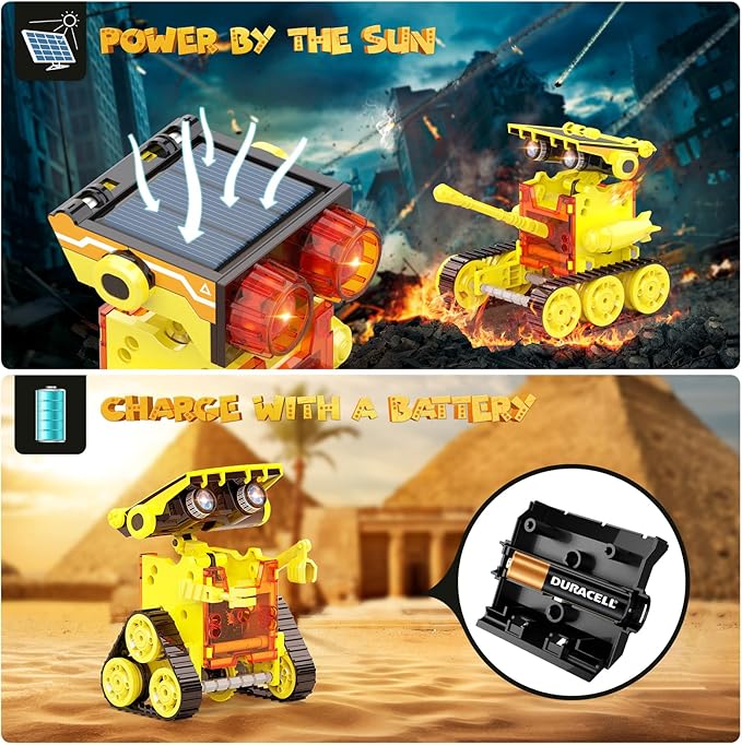 30-in-1 STEM Solar Robot Kit Toys, 243 Pieces Educational Building Science Experiment Kit for Kids Aged 8-12, Birthday Gifts Kids Aged 8 9 10 11 12 13 Years Old(Yellow)-uFunSpace