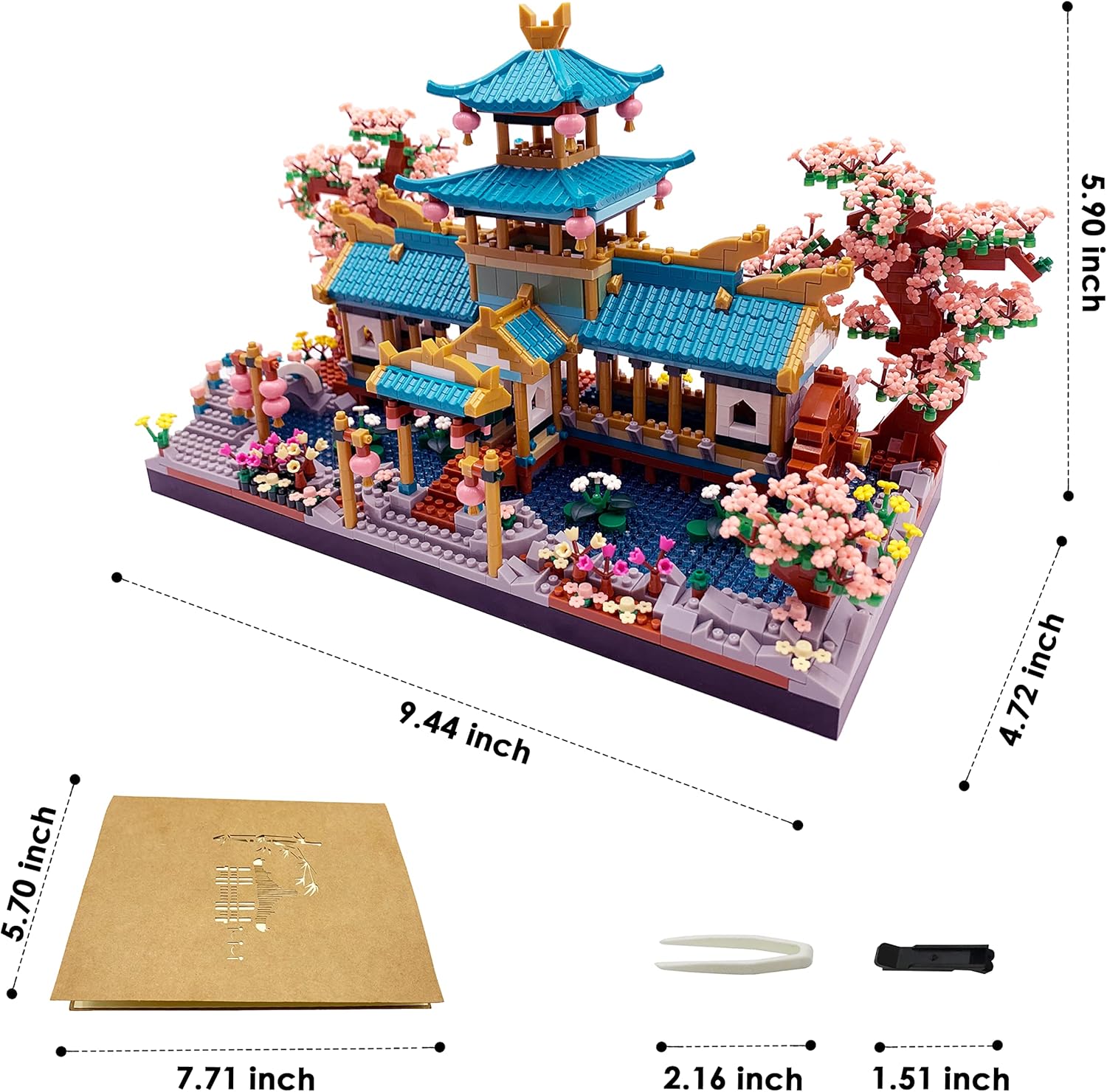 Micro Building Blocks Set,Chinese Suzhou Garden Architecture and Cherry Blossom Bonsai Tree Building Toys for Adults,Japanese Sakura House Model,Creative Mini Bricks Gift for Kids 14+,2350 pcs-uFunSpace