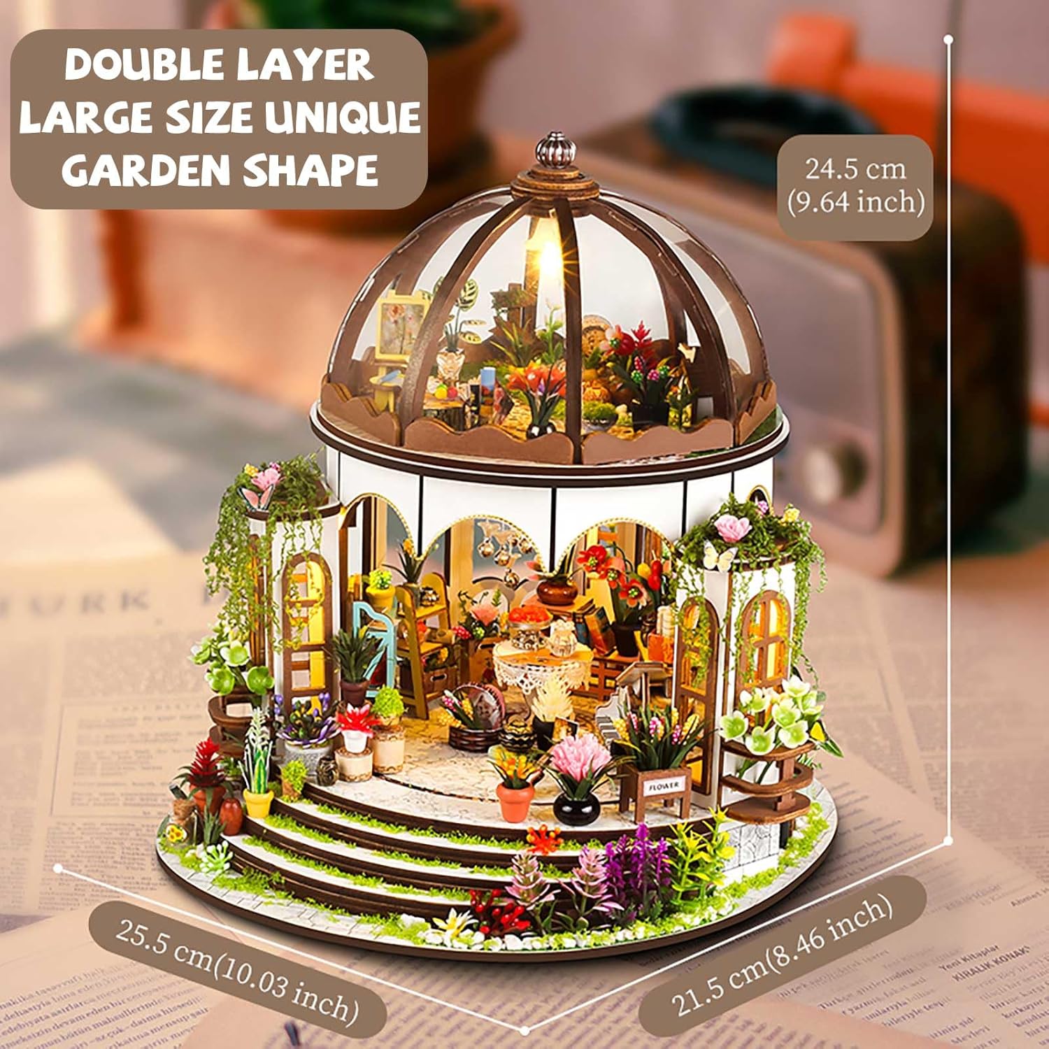 DIY Miniature Dollhouse Kit, 1:24 Scale Wooden Craft House for Adults, Miniature Greenhouse with LED Lights & Tiny Furniture, 3D Puzzle Model Building Flower Room, Birthday Gift for DIY Lovers-uFunSpace