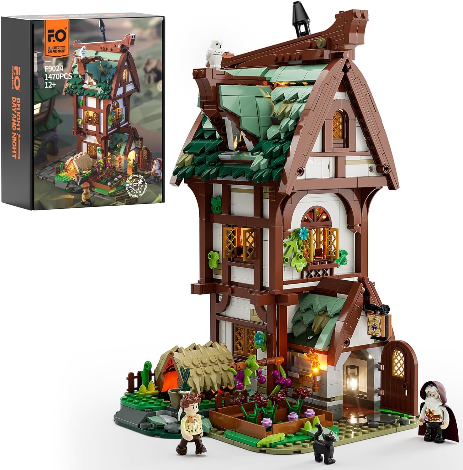 Medieval Apothecary Shop Lighting Building-Bricks Set - Compatible with Standard Bricks Medieval Series Collectible Display House 1470 Pcs for Adults and Teen-uFunSpace
