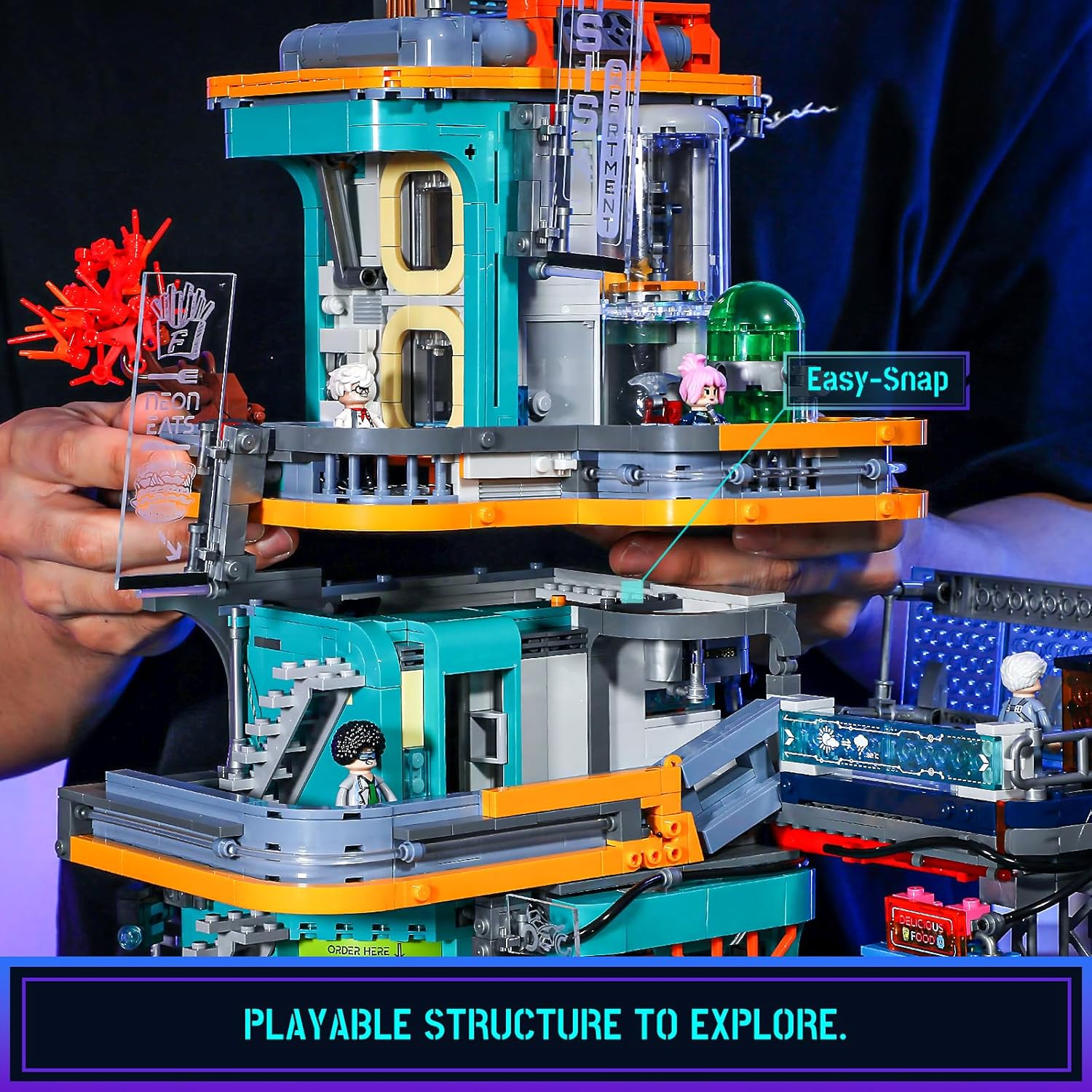 Cyberpunk Mansion Lighting Building-Bricks Set - 2524 Pcs Future City Modular Buildings Set Display Idea for Adults and Sci-fi Lovers-uFunSpace