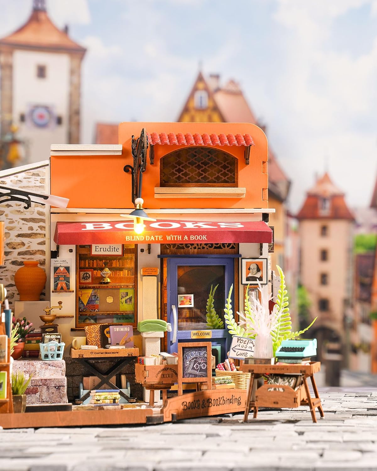 DIY Miniature House Kit 1:20 Scale Bookstore, Build Mini House Building Kit with LED Lights Craft Kits for Aduls Gifts for Him Her-uFunSpace