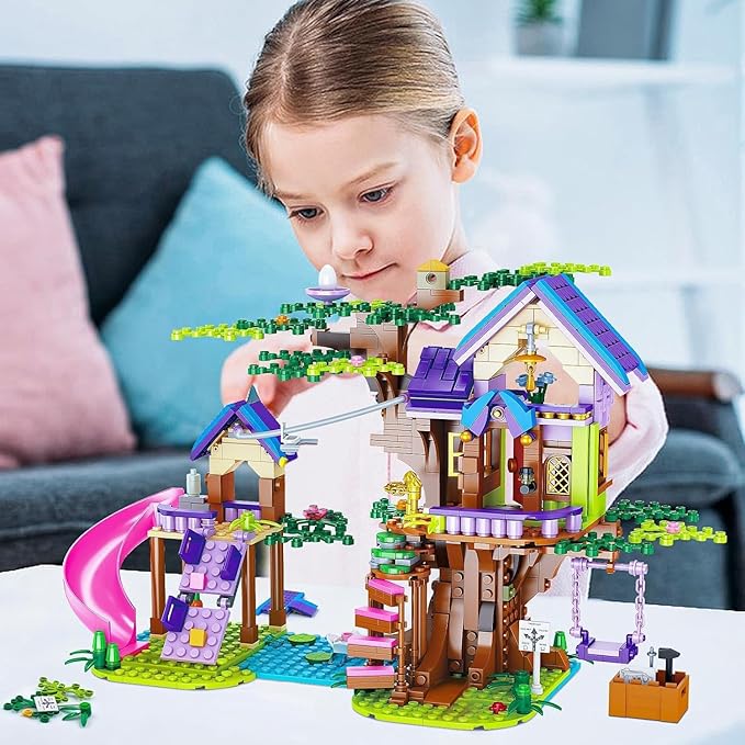 Tree House Building Toys for Kids, Girls Friendship Building Blocks with with LED Light, Creative Forest House Age 6 7 8 9 10 11 12+-uFunSpace