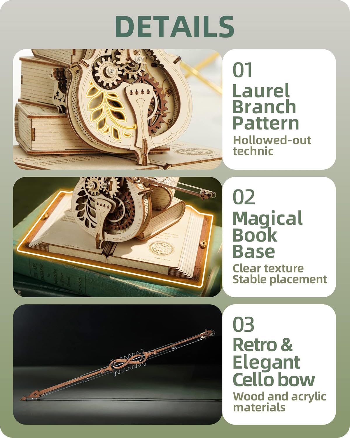 3D Wooden Puzzles for Adults,Wooden Music Box Kits-Cello Wood Model Kits for Adults to Build,Stem Projects for Kids Ages 12-16,Birthday Gifts Hobbies for Women Men-uFunSpace