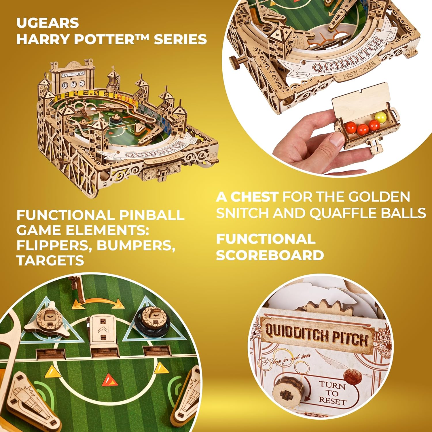 Unboxing Harry Potter Quidditch Pinball kit contents with wooden boards and instructions-uFunSpace