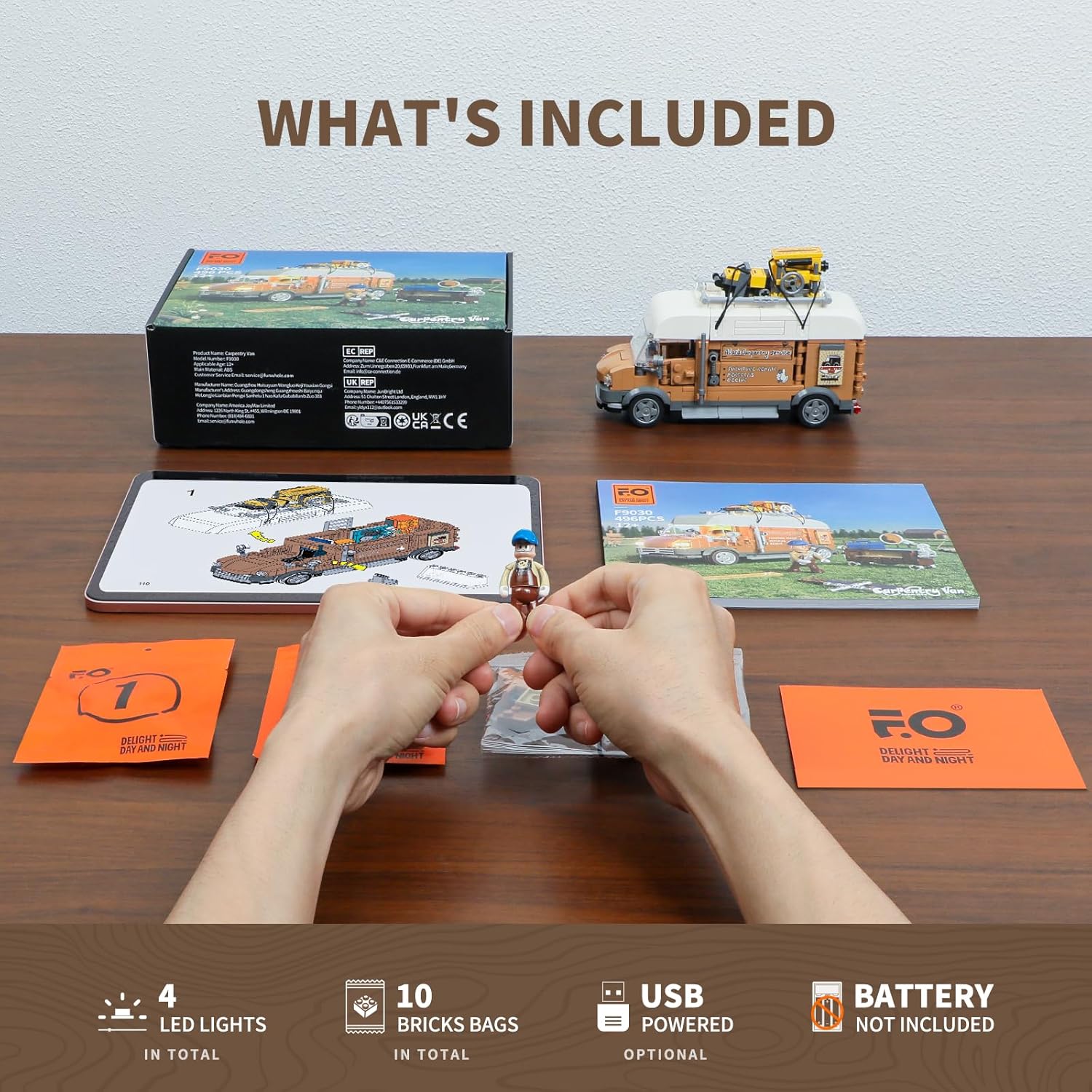 Carpentry Van Lighting Building-Bricks Set - Farm Woodworker Car Collectible Display Set 496 Pcs for Adults and Teen-uFunSpace