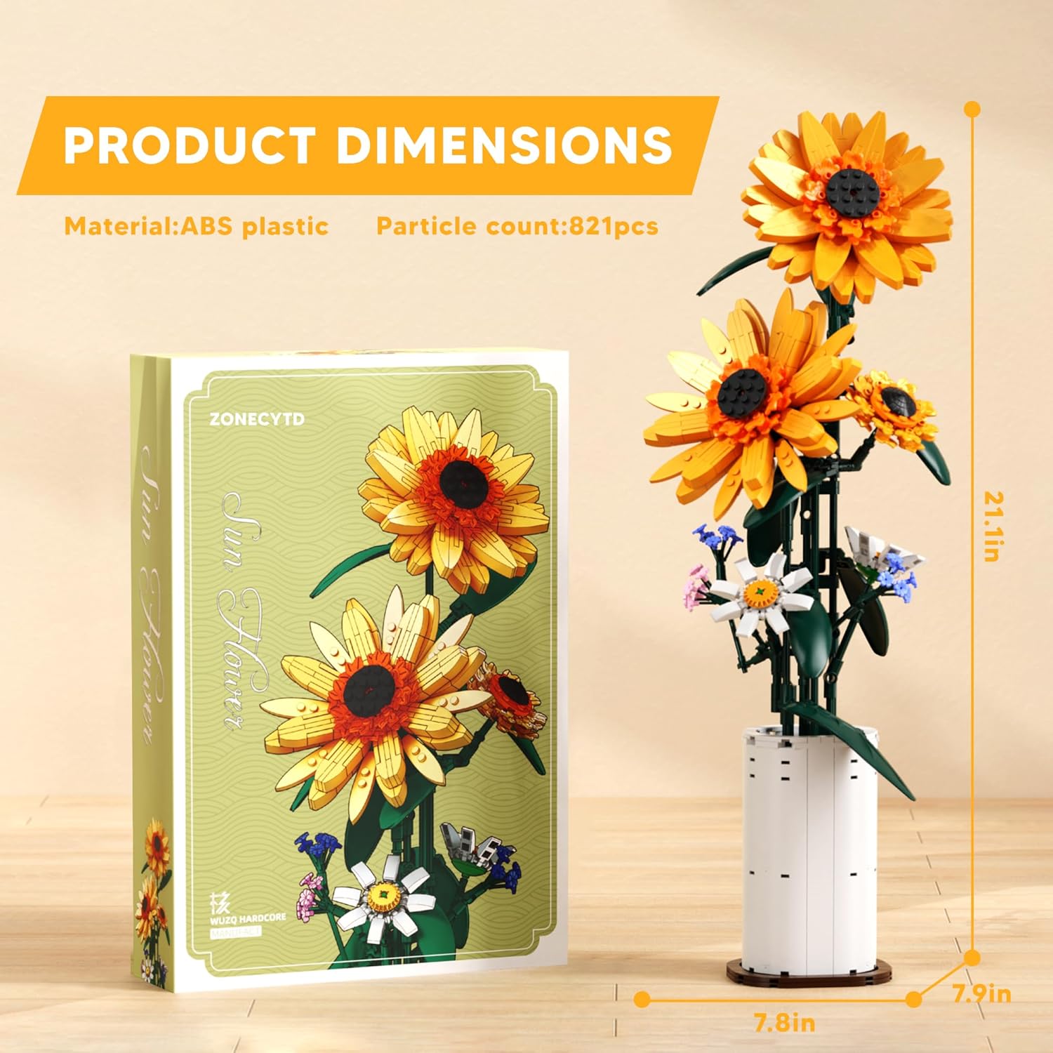 Sunflower Building Blocks Sets Flower Bouquet with Vase for Adults Teens, Flower Garden Building Toys for Girls Boys Home Decor - 821Pcs-uFunSpace