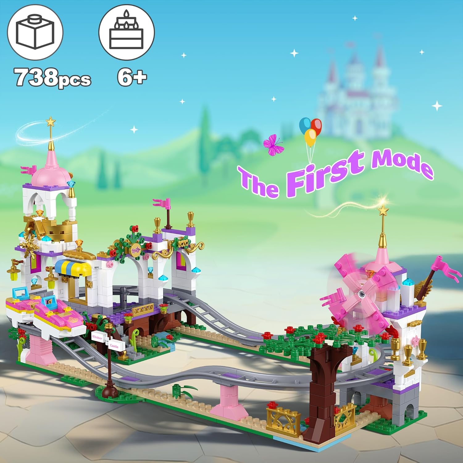 Castle Roller Coaster Building Blocks Set – 738 Pieces STEM Amusement Park Kids Building Set, Creative Pink Playground Building Blocks, Suitable for Girls and Boys Aged 6-12-uFunSpace