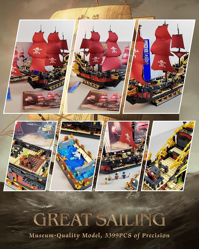 Pirate Ship Building Kit, Queen Anne's Revenge Pirate Ship Building Set for Adults, Building Toys Gift for Kids Boys 8-12, Compatible with Lego Pirate Ship, 3399 PCS-uFunSpace