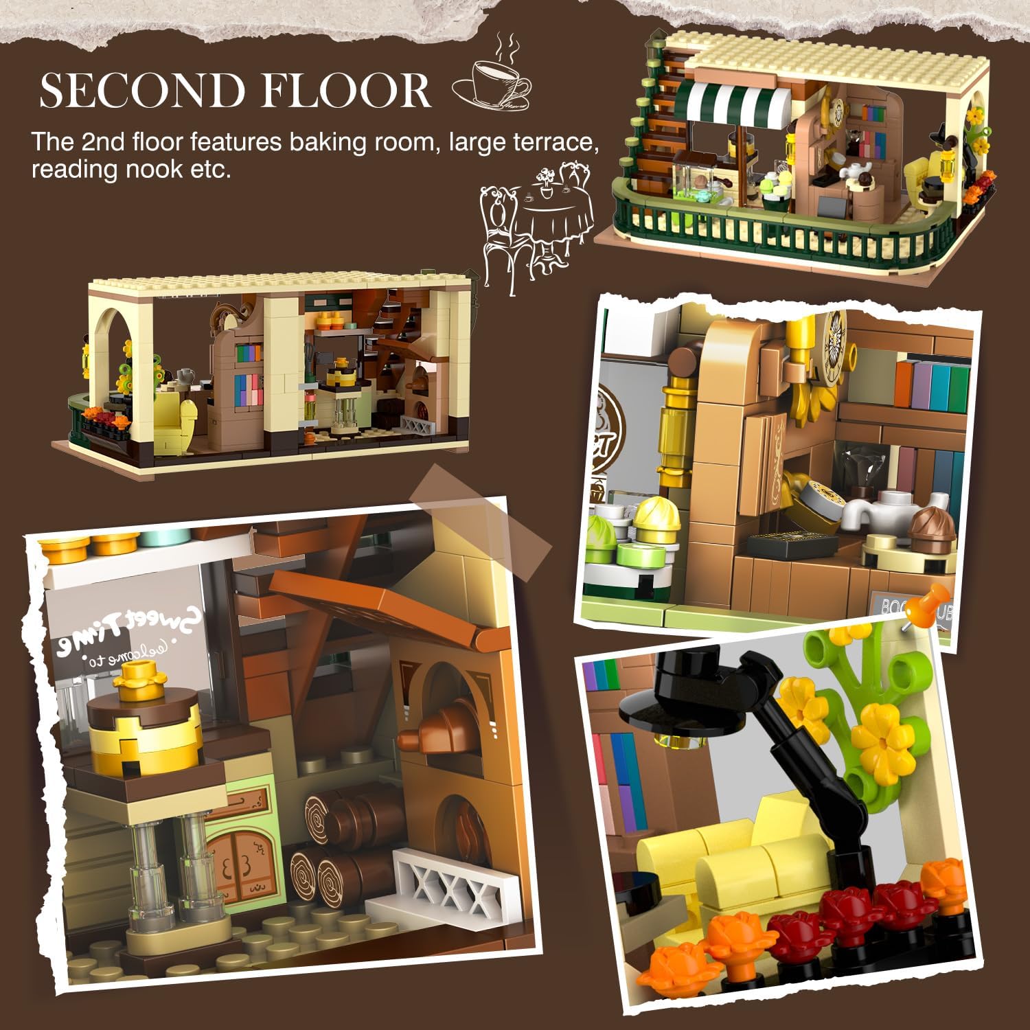 City Coffee House Building Set with Light, 1173 PCS Cafe Shop Building Block Toy with Ordering Counter Baking Room, Architecture Construction Model for Adults Teens Kids Boys Girls Ages 6-12+-uFunSpace