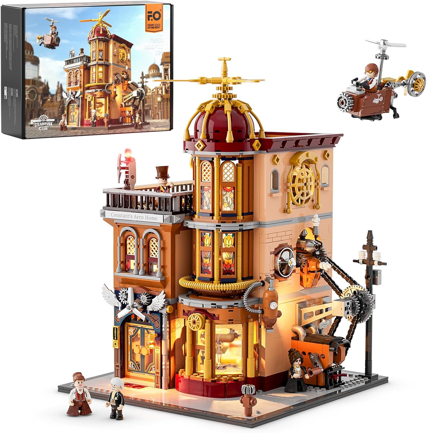 Steampunk Flying Club Lighting Building-Bricks Set - 1871 Pcs Modular Building Blocks Display Collectible Set for Adults-uFunSpace