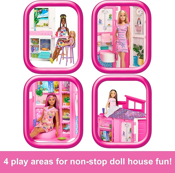 Doll House Playset, Getaway House with 11 Accessories Including 2 Chairs, 4 Play Areas & 360-degree Play-uFunSpace