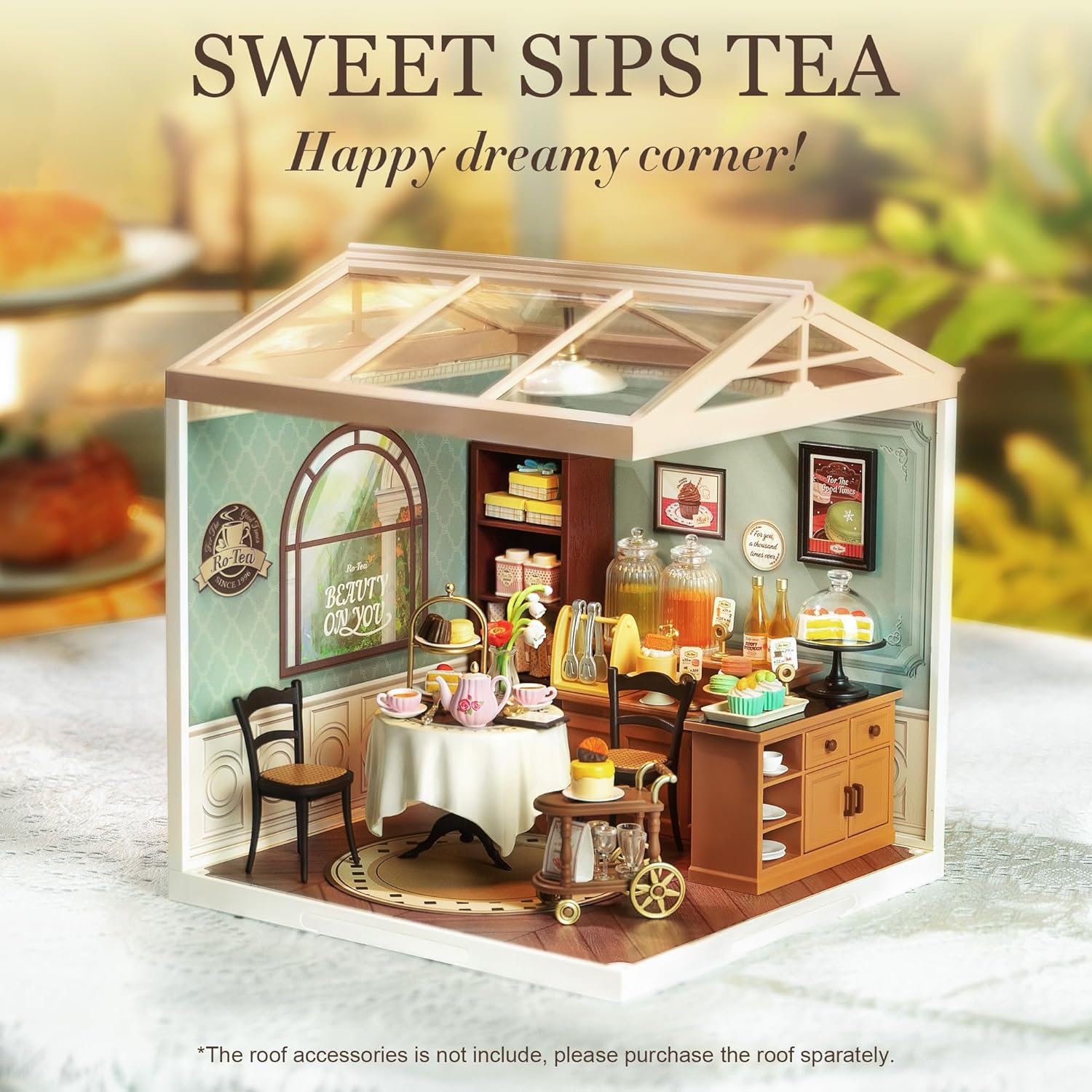 DIY Miniature Plastic House Building Set Toys Playset with LED Suitable for Mini Figures Construction Toys Diorama Kit Gifts for Teens Adults (Sweet Sips Tea)-uFunSpace