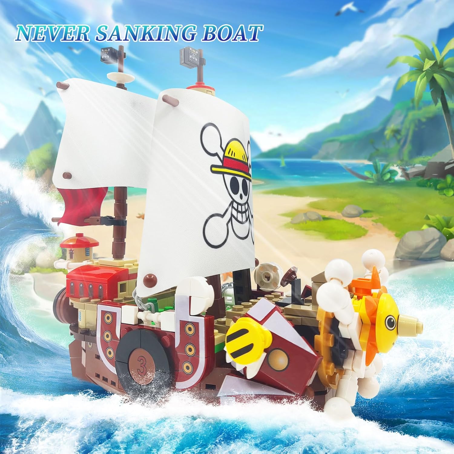 1pcs Anime Thousand Sunshine Ship Building Blocks Set with Lights, Comes with 9 Action Figures, One Piece Merch Pirate Ship Model Building Ideal Gift for Children, Fans (432pcs)-uFunSpace