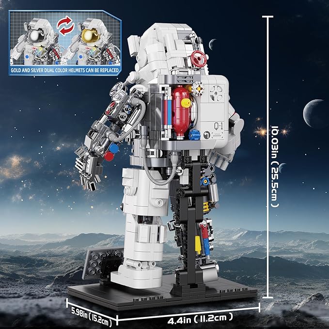 Space Astronaut Building Set Compatible with Lego Space Model with LED Light fors Adults Gifts for Boys 6+, 907 PCS Cool Collectible Gift Toys for Adults-uFunSpace