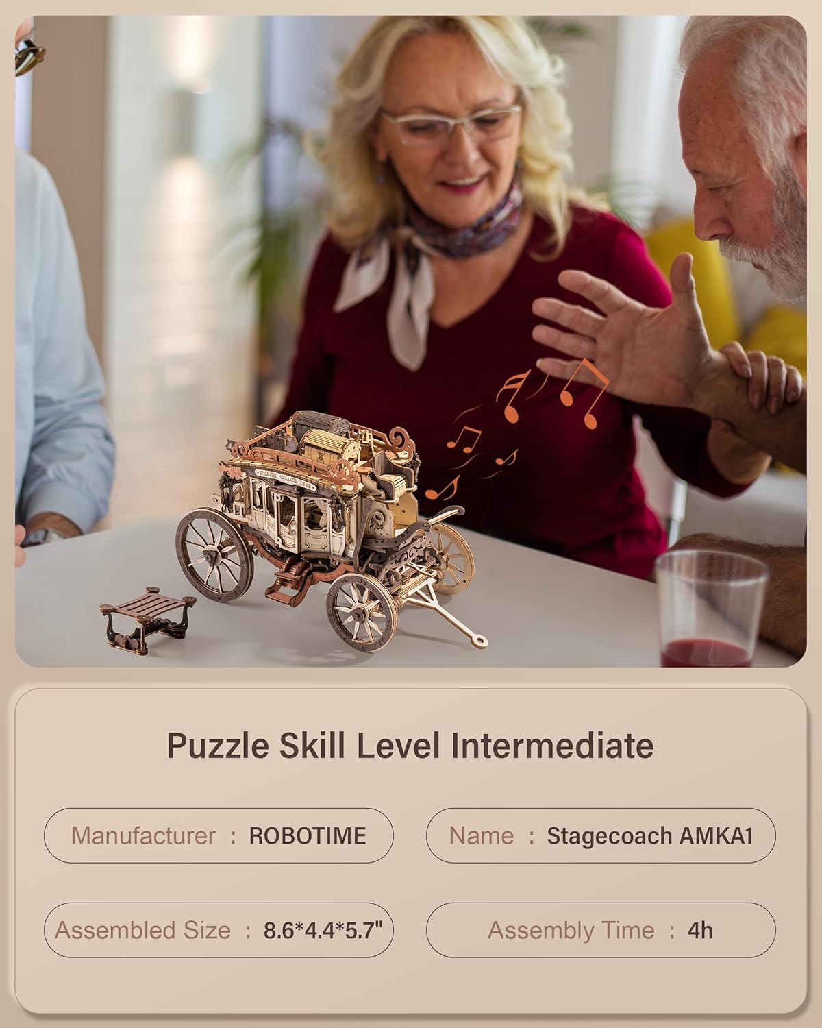 Wooden Music Box Puzzle AMKA1, Valentines Day Gift 3D Wooden Puzzles for Adults, Mechanical 3D Model to Build, Birthday Anniversary Day Gift Hobby STEM Kits-uFunSpace