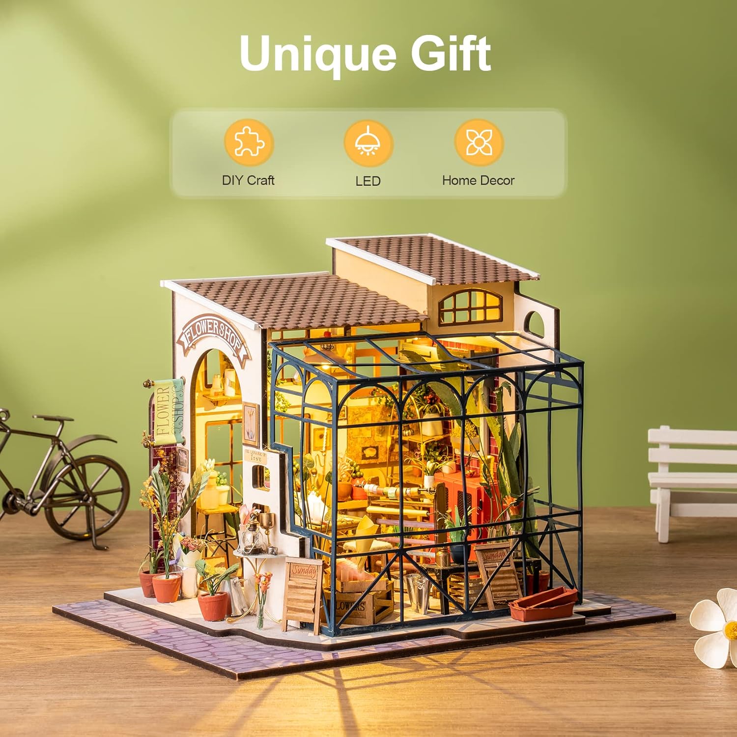 DIY Miniature Doll House Kit with Furniture for Children Adult Wooden Kits Toy (Emily's Flower Shop)