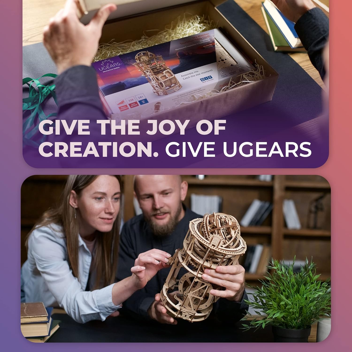 Wooden 3D Puzzles for Adults - Astronomer Table Clock with Tourbillon Model Kit - Mechanical Clock Kit Functional DIY Miniature Kit Wood Crafts for Adults - Gifts For Puzzle Lovers - 338 Pieces-uFunSpace